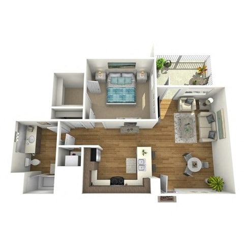 Floor plan for 1 bed, 1 bath, 739 sqft